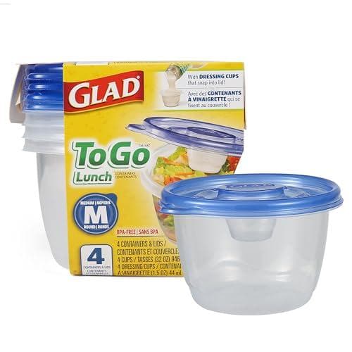 4-Pack 32oz Glad GladWare to Go Lunch Food Storage Containers w/ Lids Amazon