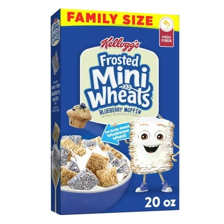 Kellogg's Frosted Mini-Wheats Breakfast Cereal, Kids Cereal, Family Breakfast, Family Size, Blueberry Muffin, 20oz Box (1 Box)