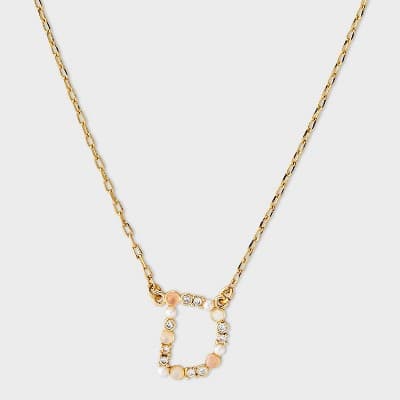 14k Gold Dipped Opal Pearl & Cubic Zirconia Letter "D" Initial Necklace - A New Day™ Gold