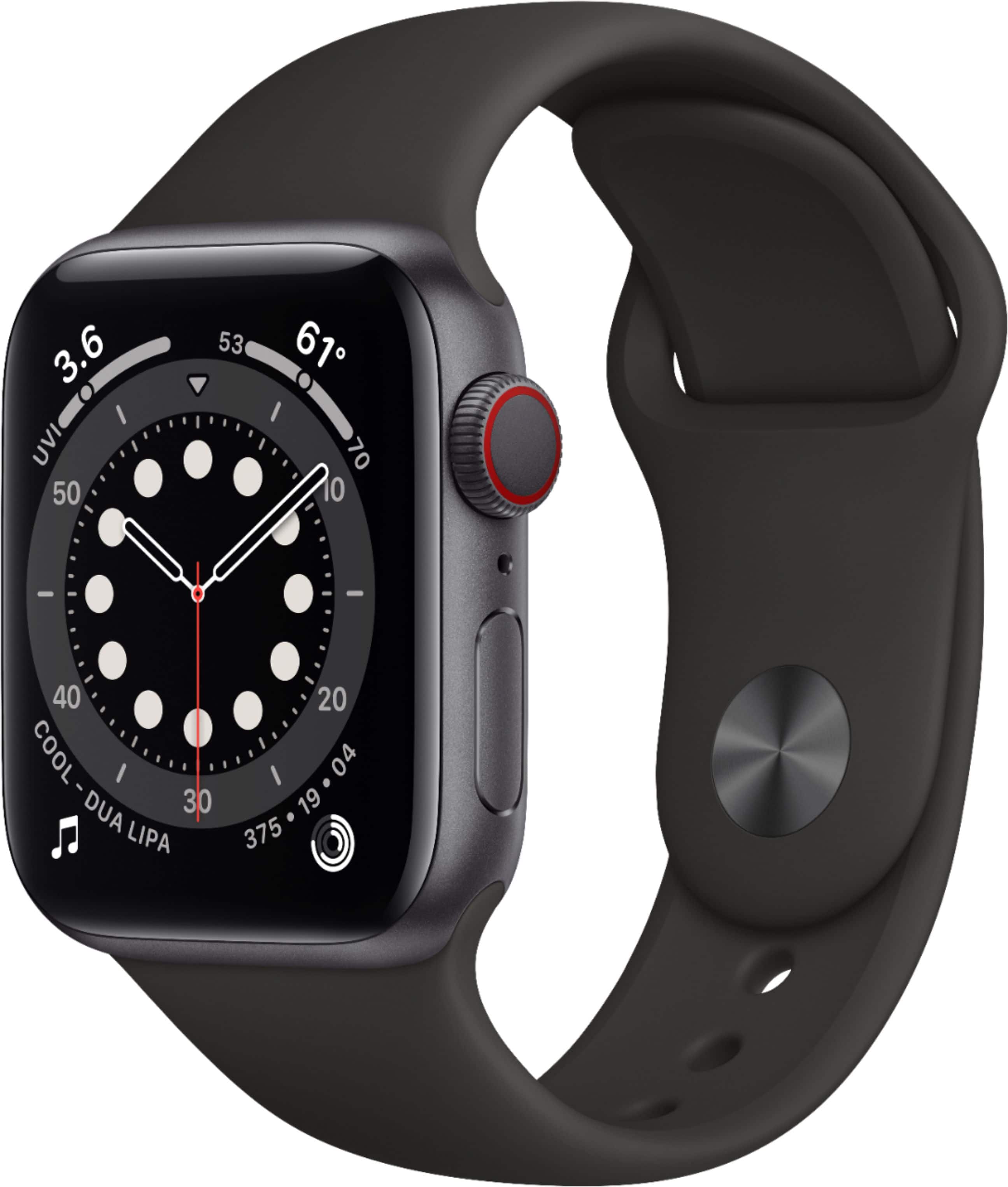 Geek Squad Certified Refurbished Apple Watch Series 6 (GPS + Cellular) 40mm Aluminum Case with Sport Band - Space Gray - (2020)