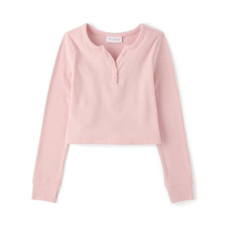 The Children's Place Girls Long Sleeve Sueded Rib Henley Top, Sizes XS-XXL