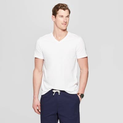 Men's Every Wear Short Sleeve V-Neck T-Shirt - Goodfellow & Co™ White M: Cotton Blend, Recycled Polyester, Standard Fit