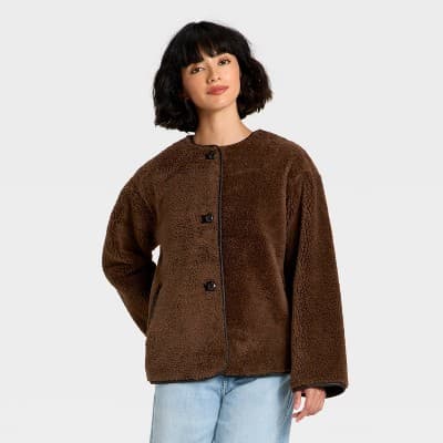 Women's Faux Sherling Coat - Universal Thread™ Dark Brown M