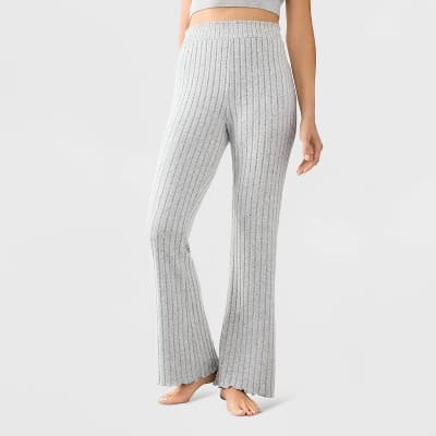 Women's Super Soft Rib Knit Lettuce Hem Bootcut Flare Lounge Pants with Smocked Waistband - Auden™ Heather Gray L
