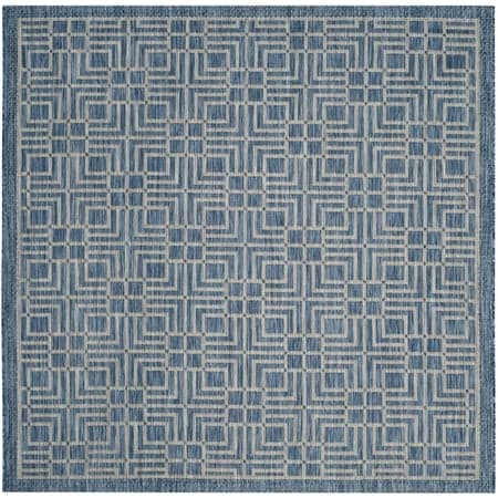 SAFAVIEH Courtyard Neville Geometric Indoor/Outdoor Area Rug, Navy/Grey, 6'7" x 6'7" Square