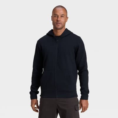 Men's Every Wear Fleece Hooded Full Zip Sweatshirt - Goodfellow & Co™ Black XXL