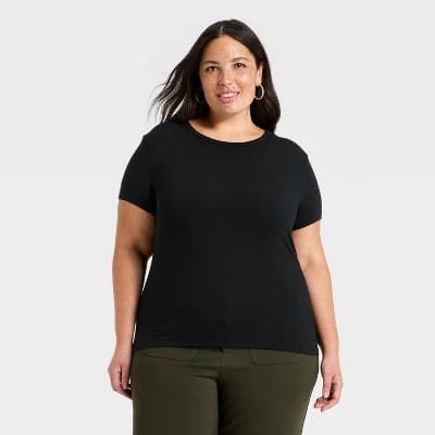 Women's Short Sleeve Fitted Modern Jersey T-Shirt - A New Day™ Black 2X
