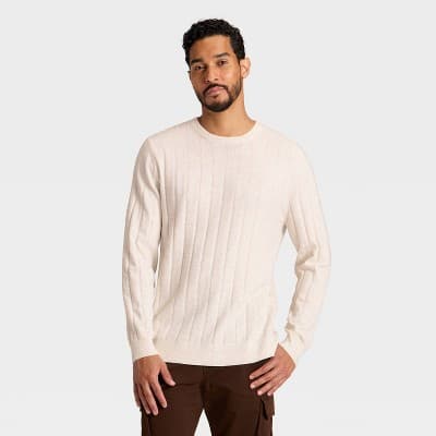 Men's Soft Knit Drop Stitch Sweater - Goodfellow & Co™ Cream XXL