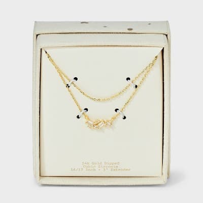 14K Gold Plated Cubic Zirconia Cluster Multi-Strand Necklace - A New Day™ Gold