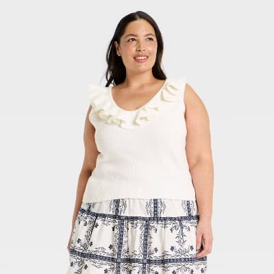 Women's Ruffle Tank Top - A New Day™ White 1X