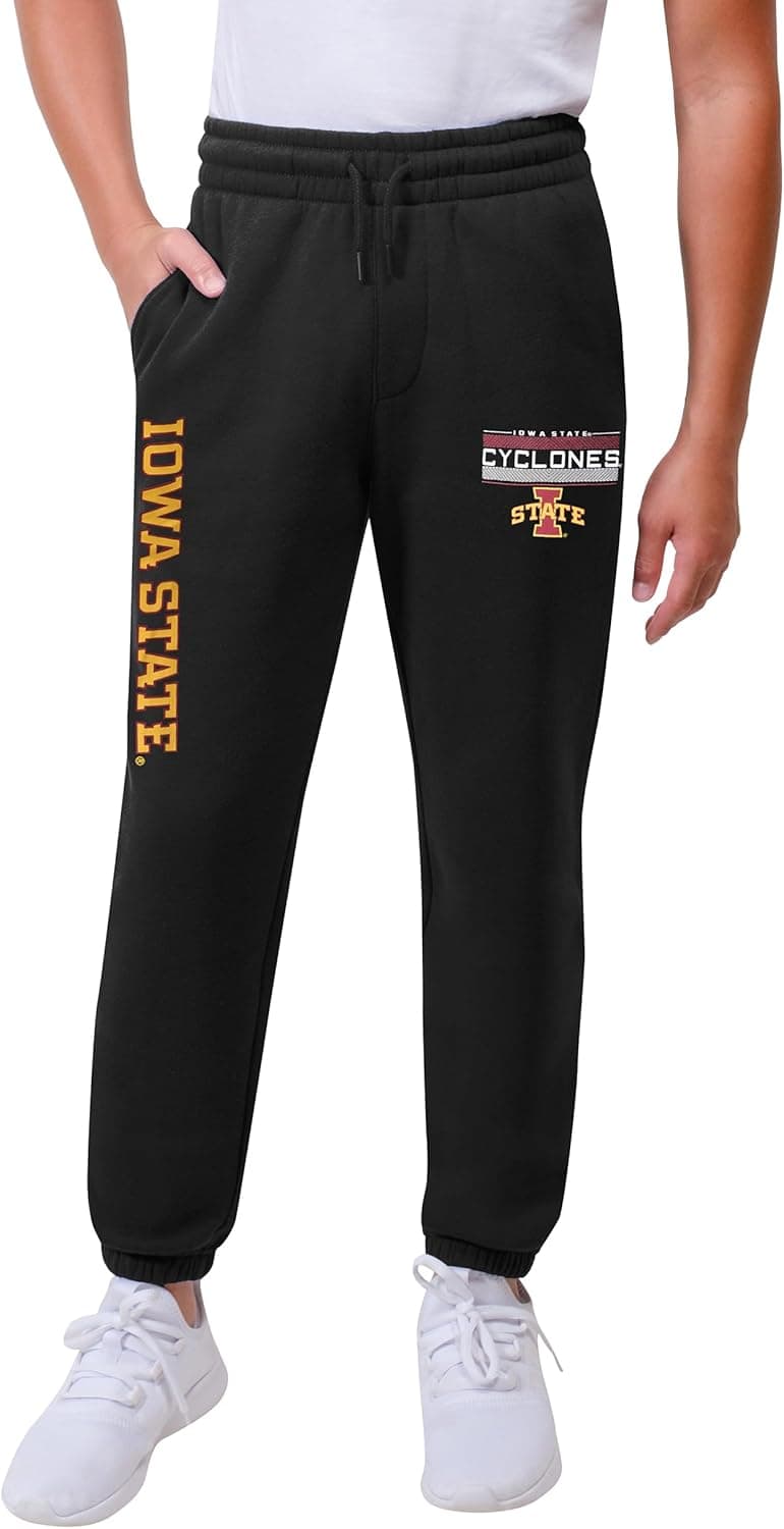 Ultra Game NCAA Official Youth Super Soft Game Day Jogger Sweatpants, Iowa State University, Black, 14