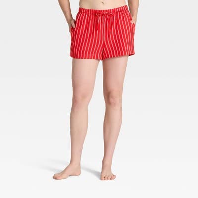 Women's Striped Flannel Pajama Shorts - Auden™ Red M
