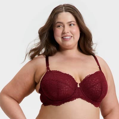 Women's Lace Unlined Balconette Bra - Auden™ Berry Red 34C
