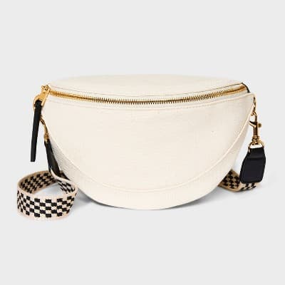 Belt Crossbody Bag - Universal Thread™ Beige: Cotton Canvas, Adjustable Strap, Solid Pattern, Zip Closure