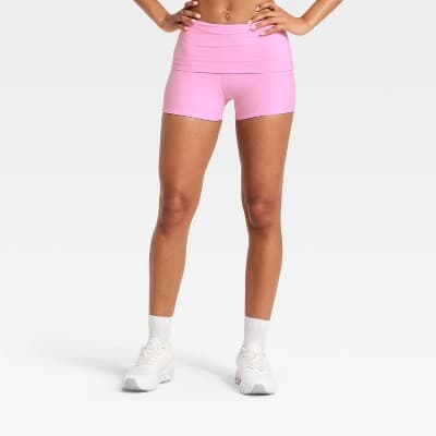 Women's Foldover Waistband Bike Shorts 3" - JoyLab™ Pink XXS