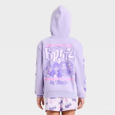 Girls' Bratz Hoodie Front and Back Graphic Pullover Sweatshirt - Purple XL Plus