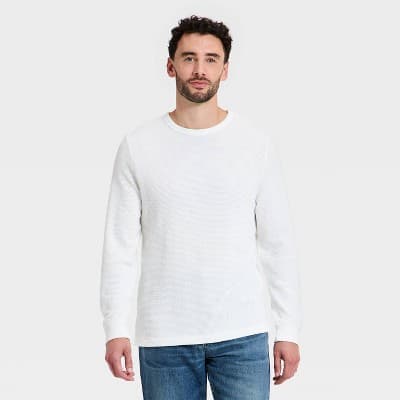 Men's Vintage Long Sleeve Texture Crewneck Shirt - Goodfellow & Co™ Cream L