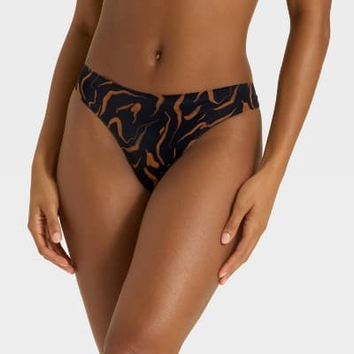 Women's Luxury Collection Brushed Micro No Show Thong Underwear - Auden™ Black Wave Print XS