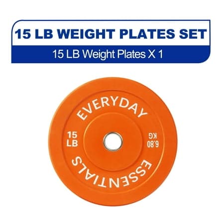 BalanceFrom Olympic Bumper Plate Weight Plate with Steel Hub, Color Coded, 15 lbs Single