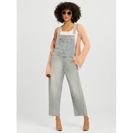 Jessica Simpson Women's Cropped Barrel Leg Denim Overalls, 26" Inseam, Size XS-XL