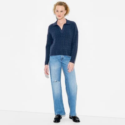Women's Polo Collar Pullover Sweater - Wild Fable™ Navy Blue M