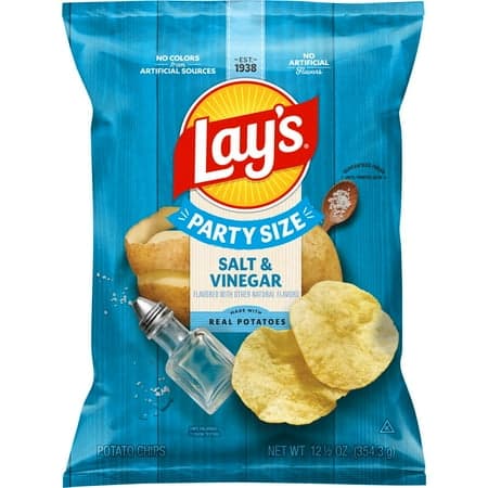 Lay's Salt & Vinegar Potato Snack Chips,Party Size, 12.5 oz Bag
