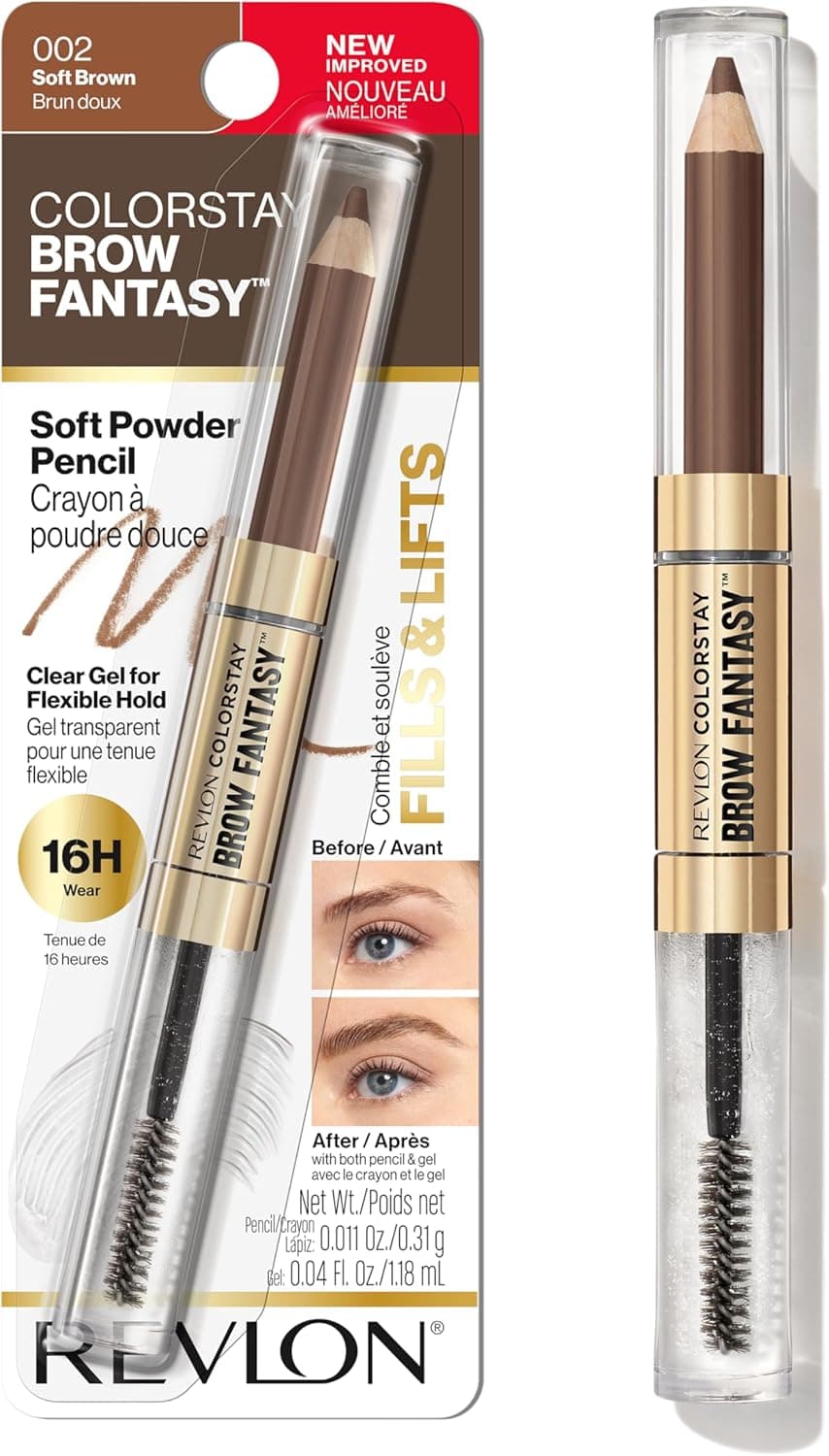 Revlon ColorStay Brow Fantasy, All In One Eyebrow Powder Pencil with Shaping Clear Gel, Gel Infused with Panthenol, Smudge-proof, 16HR Visibly Full Brows, 002 Soft Brown