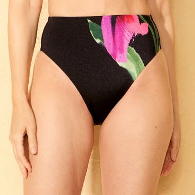 Women's Floral Print High Shine High Waist Cheeky Coverage Bikini Bottom - Shade & Shore™ Black XS