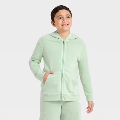 Boys' French Terry Zip-Up Hooded Sweatshirt - Cat & Jack™ Orange S