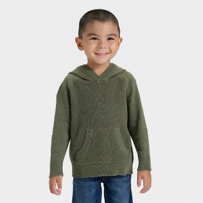 Toddler Boys' Waffle Hooded Sweater - Cat & Jack™ Olive Green 2T