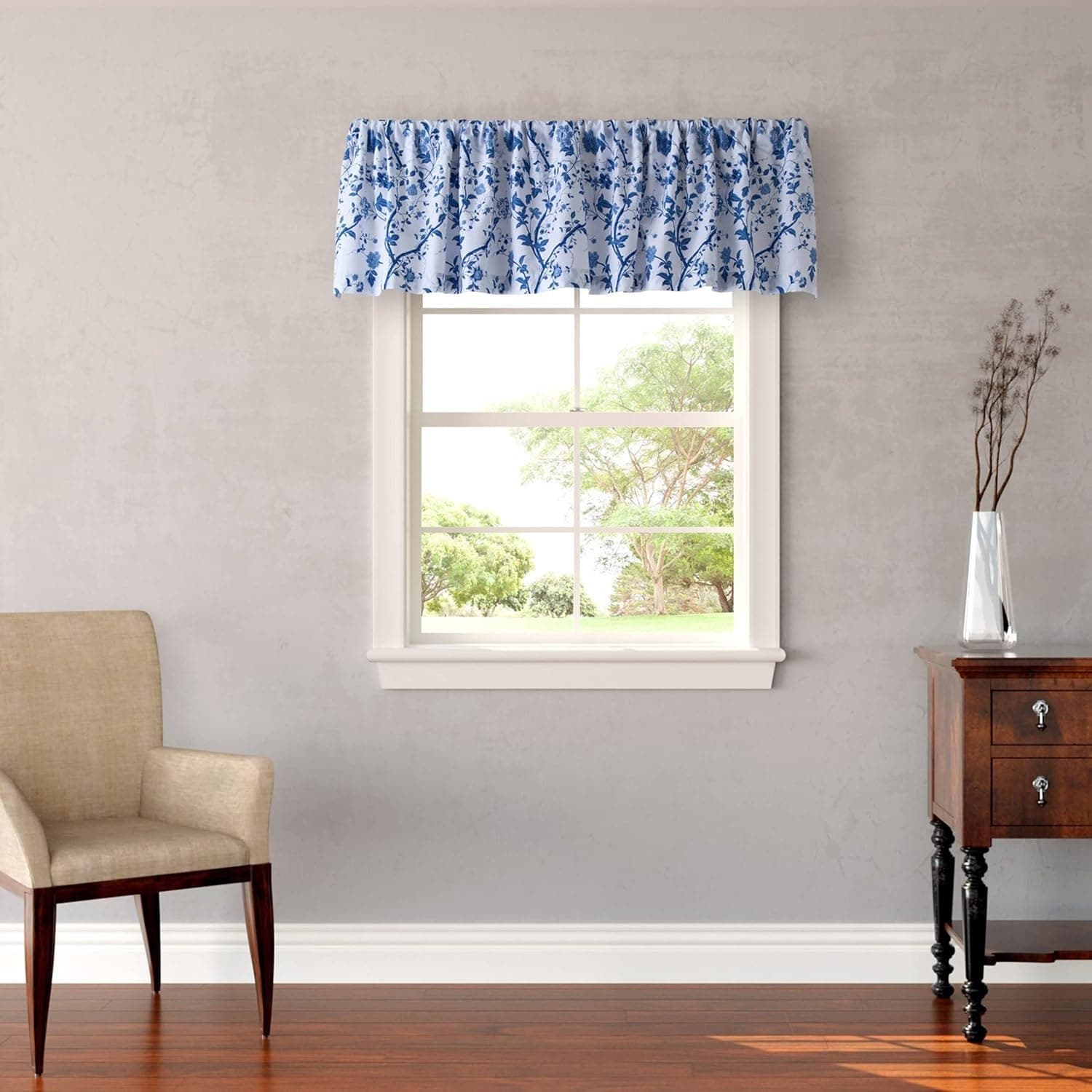 Floral Printed Curtain in Charlotte Blue
