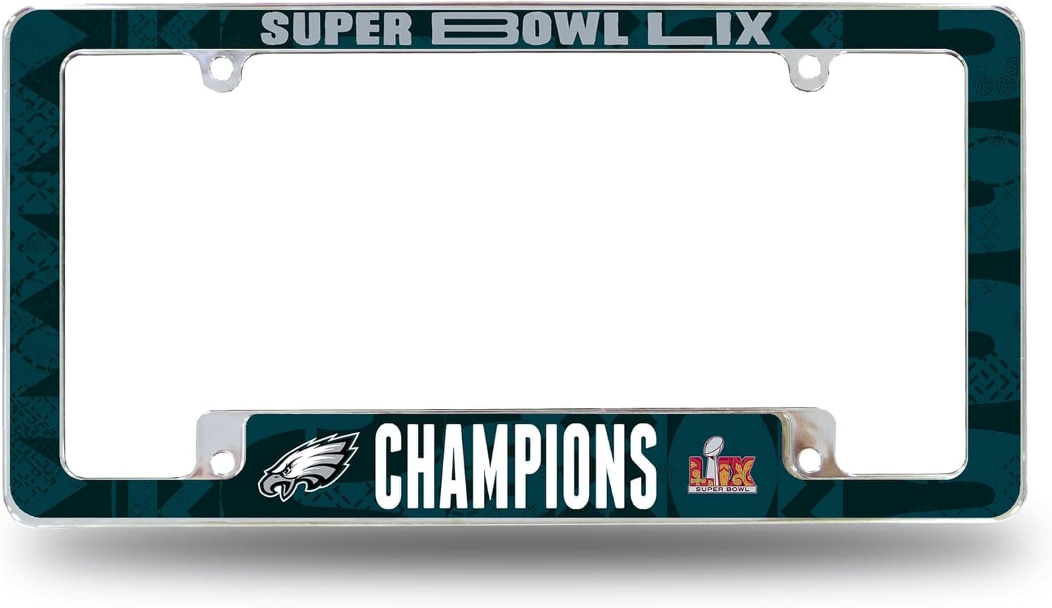 Rico Industries NFL Football Philadelphia Eagles 2025 Super Bowl LIX Champions 12" x 6" Chrome All Over Automotive License Plate Frame for Car/Truck/SUV