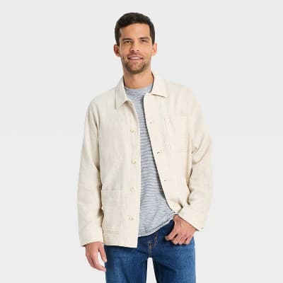 Men's Long Sleeve Collared Button-Down Shirt - Goodfellow & Co™ Natural XL