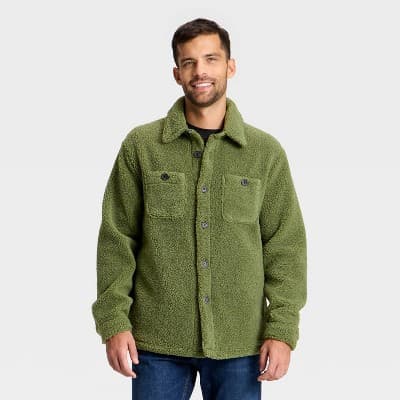 Men's Vintage High Pile Full Button Jacket - Goodfellow & Co™ Olive Green M