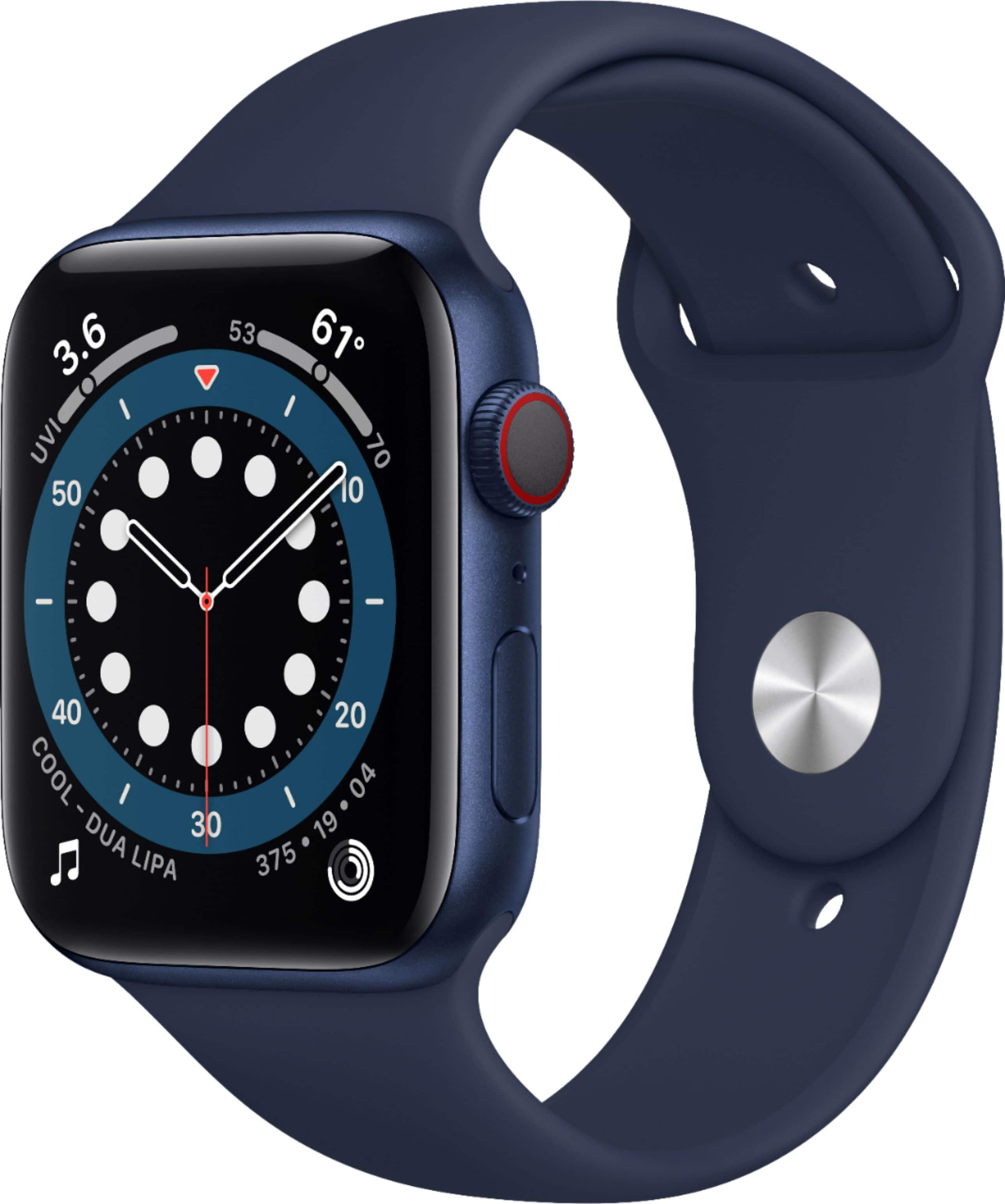 Geek Squad Certified Refurbished Apple Watch Series 6 (GPS + Cellular) 44mm Aluminum Case with Deep Navy Sport Band - Blue - (2020)
