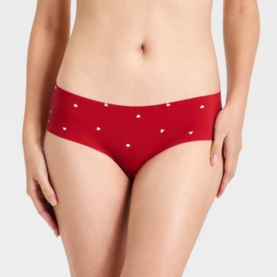Women's Laser Cut Hipster Underwear- Auden™ Red Heart Print XL