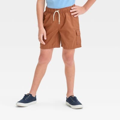 Boys' Pull-On 'Above the Knee' Cargo Shorts - Cat & Jack™ Orange S: Twill, Elastic Waistband, Mid Rise