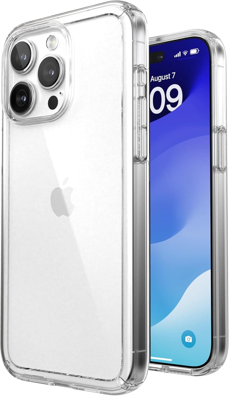 Speck Clear iPhone 15 Pro Max Case - Slim, Drop Protection - Scratch Resistant, Anti-Yellowing, 6.7 Inch Phone Case - GemShell Clear