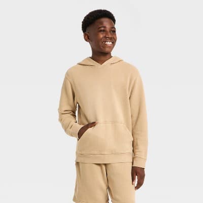 Boys' French Terry Hooded Pullover Sweatshirts - All In Motion™ Light Taupe XL