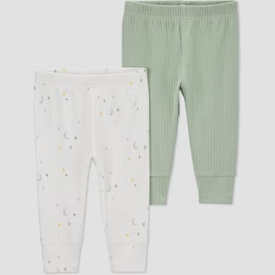 Carter's Just One You® Baby 2pk Pants - Sage Green/White 6M: Slim Fit, Midweight, Elastic Waistband