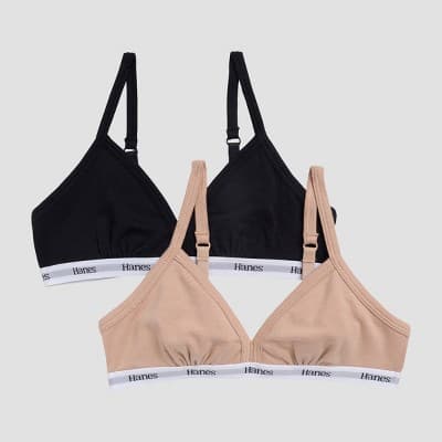 Hanes Originals Girls' Cotton Triangle Bra - Tan/Black XL