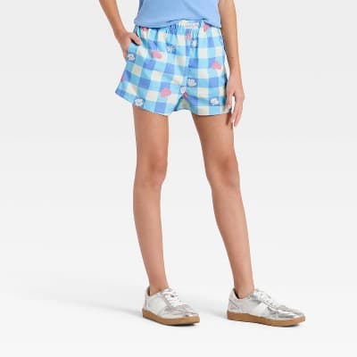 Girls' Disney Princess Checked Woven Shorts - Blue S