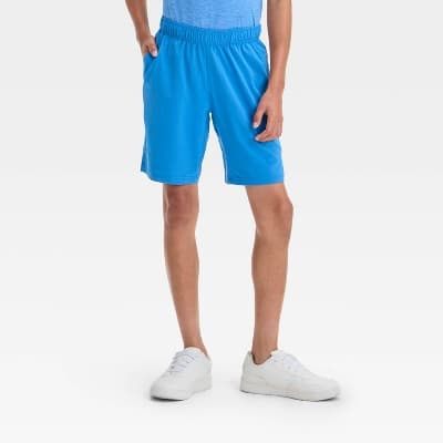 Boys' Active Light Woven Shorts - All In Motion™ Blue M: Recycled Polyester, Spandex, UPF 50+, Zippered Pocket
