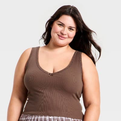 Women's Ribbed Sleep Tank - Wild Fable™ Brown 1X