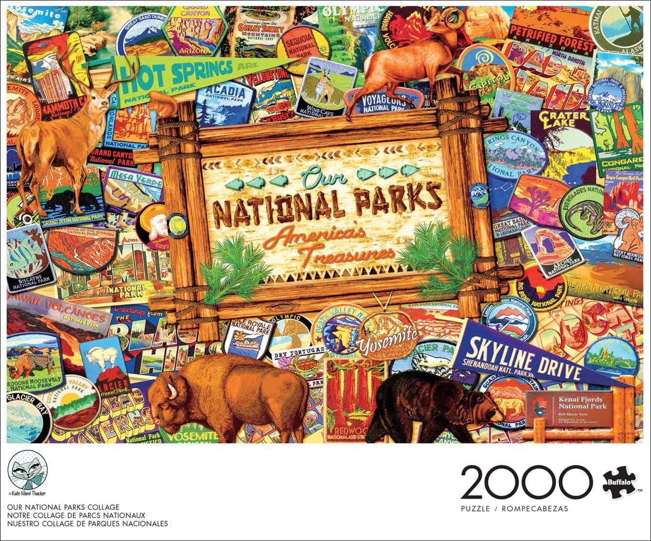 Buffalo Games Kate Ward Thacker - Our National Parks Collage - 2000 Piece Jigsaw Puzzle, 38.5 x 26.5 in, Poster Included - Adult Puzzle - Vintage Travel Art - Reference Poster