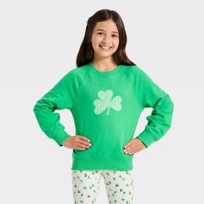 Girls' French Terry St. Patrick's Day 'Shamrock' Pullover Sweatshirt - Cat & Jack™ Green S