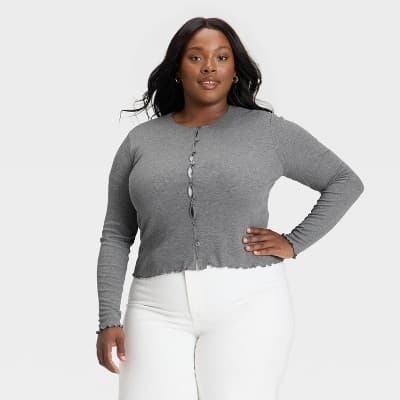 Women's Ribbed Button-Down Cardigan - Universal Thread™ Dark Heather Gray 2X