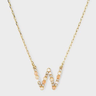 14k Gold Dipped Opal Pearl & Cubic Zirconia Letter "W" Initial Necklace - A New Day™ Gold