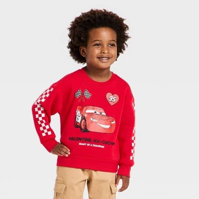 Toddler Boys' Disney Cars Lightning McQueen Valentines Fleece Sweatshirt - Red 12M