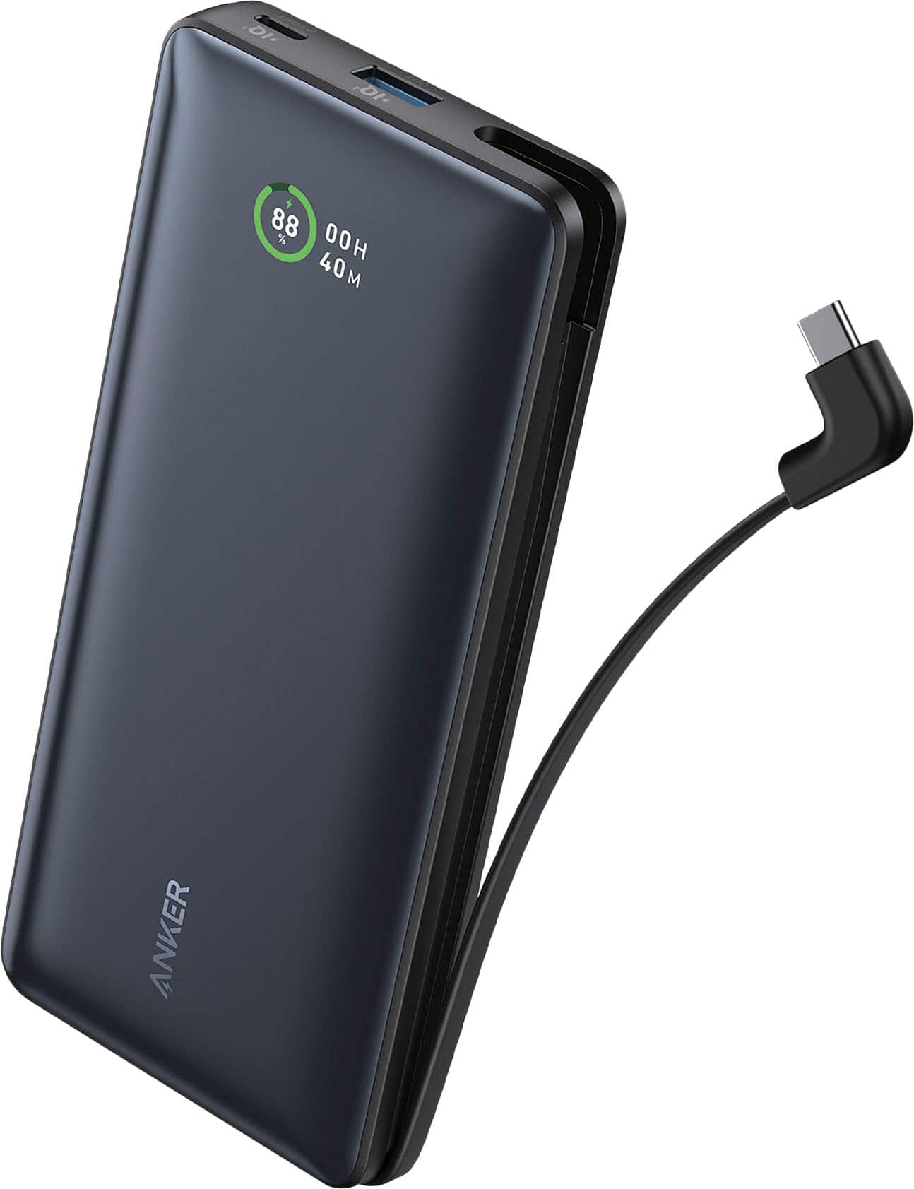 Anker - Power Bank (20,000mAh, 30W PD w/ built in USB-C Cable) - Black